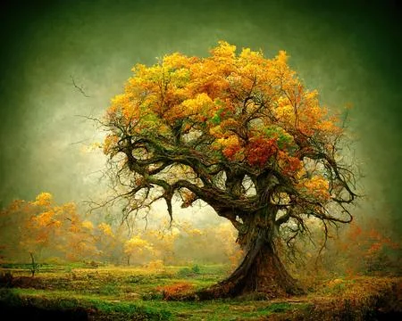 Digital art of old big tree with amazing branches, 3d illustration Stock Illustration