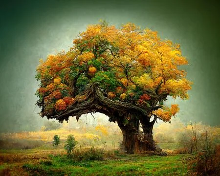 Digital art of old big tree with amazing branches, 3d illustration Stock Illustration