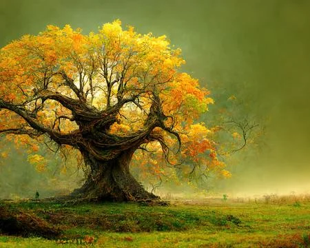 Digital art of old big tree with amazing branches, 3d illustration Stock Illustration