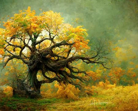 Digital art of old big tree with amazing branches, 3d illustration Stock Illustration