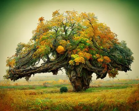 Digital art of old big tree with amazing branches, 3d illustration Stock Illustration