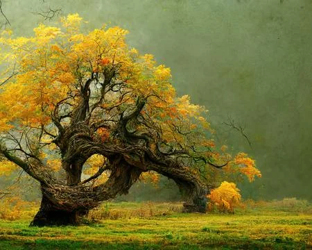 Digital art of old big tree with amazing branches, 3d illustration Stock Illustration