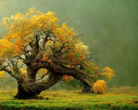 Digital art of old big tree with amazing branches, 3d illustration Stock Illustration