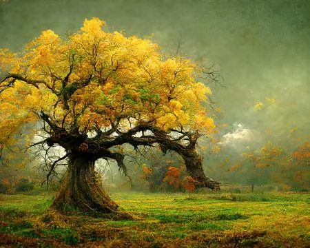 Digital art of old big tree with amazing branches, 3d illustration Stock Illustration