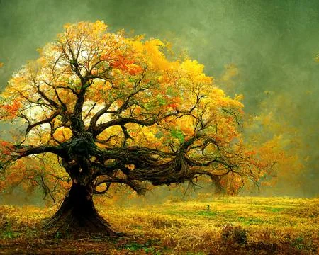 Digital art of old big tree with amazing branches, 3d illustration Stock Illustration