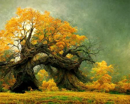 Digital art of old big tree with amazing branches, 3d illustration Stock Illustration