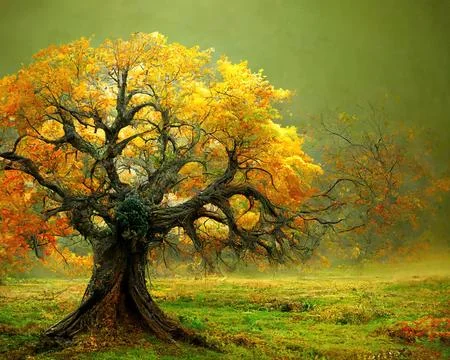 Digital art of old big tree with amazing branches, 3d illustration Stock Illustration
