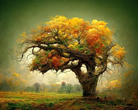 Digital art of old big tree with amazing branches, 3d illustration Stock Illustration