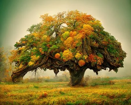 Digital art of old big tree with amazing branches, 3d illustration Stock Illustration