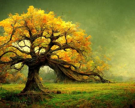 Digital art of old big tree with amazing branches, 3d illustration Stock Illustration
