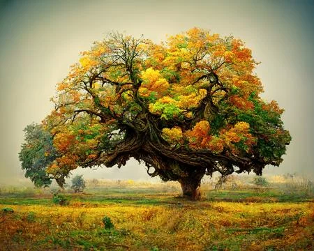 Digital art of old big tree with amazing branches, 3d illustration Stock Illustration