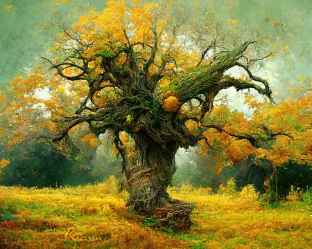 Digital art of old big tree with amazing branches, 3d illustration Stock Illustration