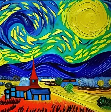 Digital art painted in style of Van Gogh painting style. Stock Illustration