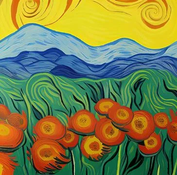 Digital art painted in style of Van Gogh painting style. Stock Illustration