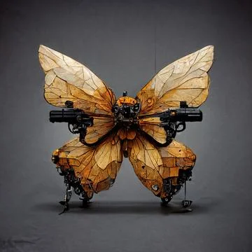 Digital art of a robot butterfly with guns Stock Illustration