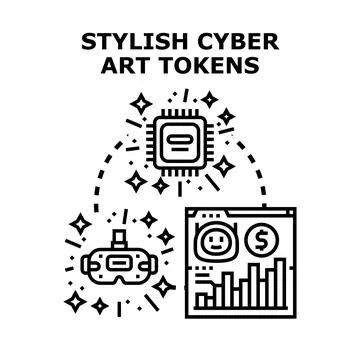 Digital art tokens exploring virtual reality technology Stock Illustration