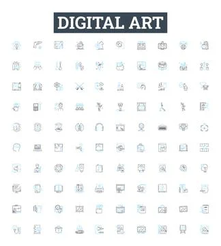 Digital art vector line icons set. Digital, art, graphic, design, illustration Stock Illustration