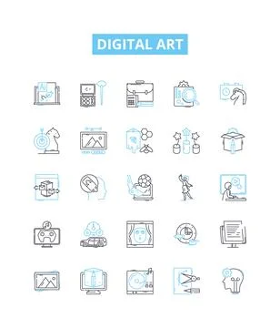 Digital art vector line icons set. Digital, art, graphic, design, illustration 스톡 일러스트