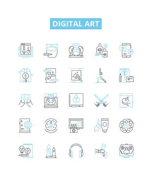 Digital art vector line icons set. Digital, art, graphic, design, illustration 스톡 일러스트