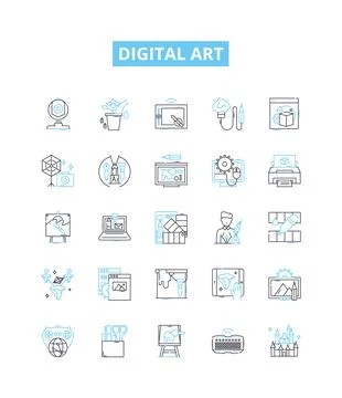 Digital art vector line icons set. Digital, art, graphic, design, illustration Stock Illustration