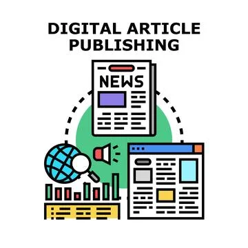 Digital article publishing concept for online media promotion Stock Illustration