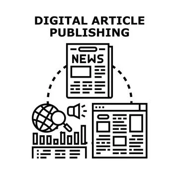 Digital article publishing concept for online media promotion Stock Illustration