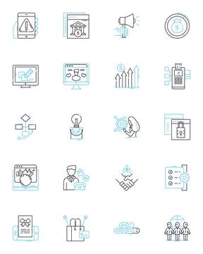Digital articles linear icons set. Hyperlink, Social media, Blog, E-book Illustrazione stock