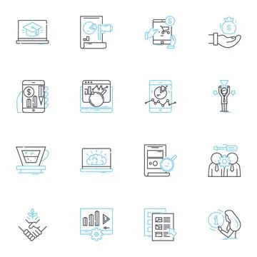 Digital articles linear icons set. Hyperlink, Social media, Blog, E-book Illustrazione stock