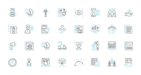 Digital articles linear icons set. Hyperlink, Social media, Blog, E-book Illustrazione stock