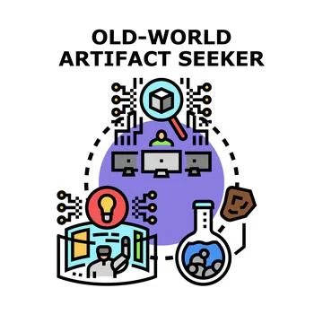 Digital artifact seeker research old world discovery Stock Illustration