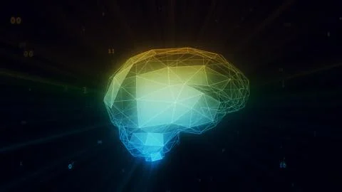 Digital artificial intelligence brain in cloud of binary data 3d illustration Illustrazione stock