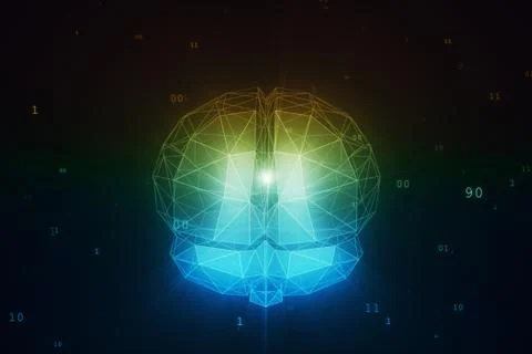 Digital artificial intelligence brain in cloud of binary data 3d illustration Stock Illustration