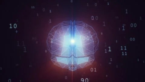 Digital artificial intelligence brain in cloud of binary data 3d illustration Stock Illustration