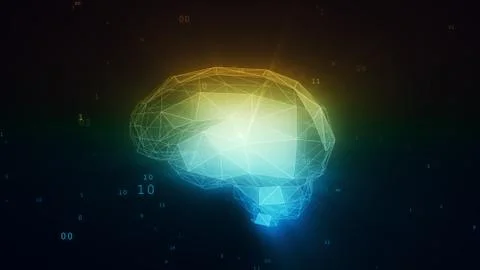 Digital artificial intelligence brain in cloud of binary data 3d illustration Stock Illustration