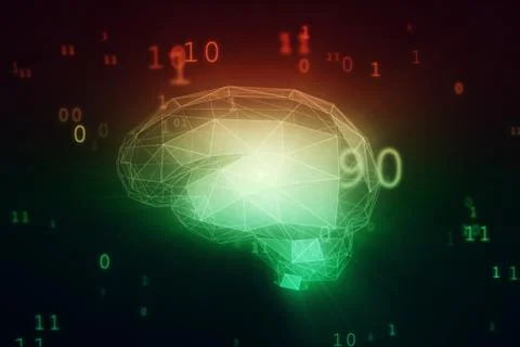 Digital artificial intelligence brain in cloud of binary data 3d illustration 스톡 일러스트