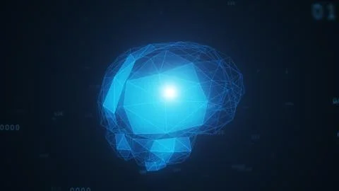 Digital artificial intelligence of the brain from polygons in a cloud of bina Stock Illustration