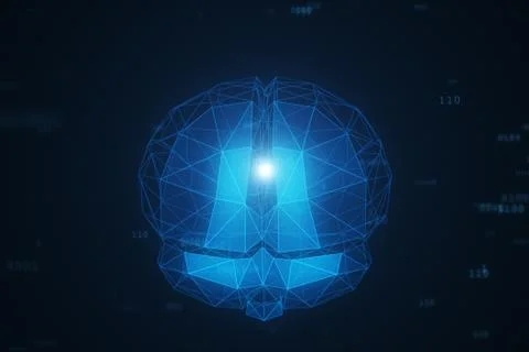 Digital artificial intelligence of the brain from polygons in a cloud of bina Stock Illustration