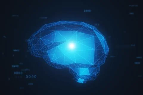 Digital artificial intelligence of the brain from polygons in a cloud of bina Stock Illustration