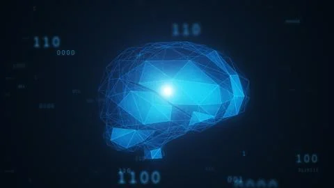 Digital artificial intelligence of the brain from polygons in a cloud of bina Stock Illustration