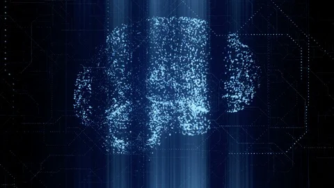 Digital Artificial Intelligence bright blue brain apperas in binary data scan Stock Footage 96034417