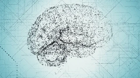 Digital Artificial Intelligence dark blue brain apperas in binary data scan Stock Footage 96026176