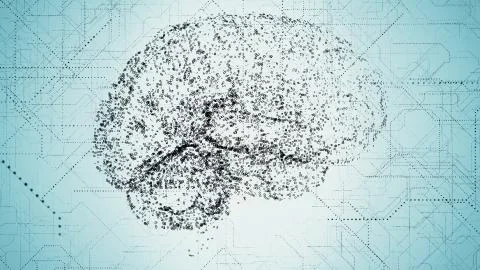 Digital Artificial Intelligence dark blue brain apperas in binary data scan Illustrazione stock
