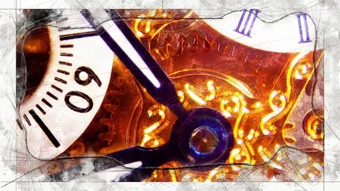 Digital artistic sketch animation of a clockwork based on an own photo Stock Footage 124931719