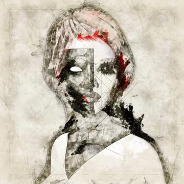 Digital artistic Sketch, based on a self-created 3D Illustration of a Fema... Stock Photos
