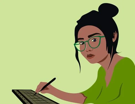 Digital Artistry: Freelance Illustrator at Work Stock Illustration