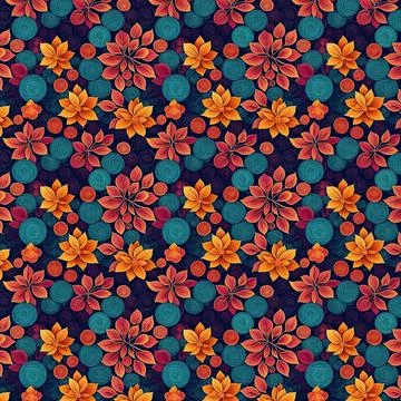 Digital artwork seamless pattern of orange and yellow flowers Stock Illustration