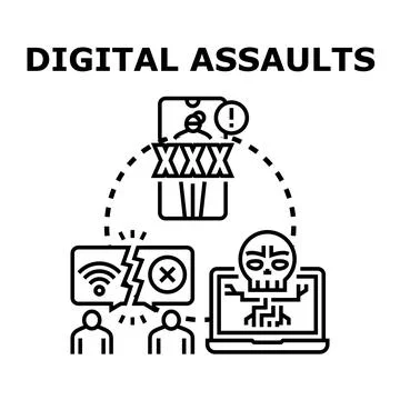 Digital assaults threatening internet safety and cyber security 库存插图