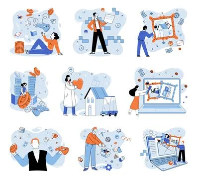 Digital asset. The digital asset concept encompasses wide range intangible forms Stock Illustration
