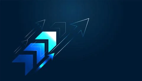 Digital asset features layered arrows pointing up, symbolizing the rapid ec.. Ilustración de archivo