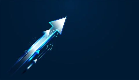 The digital asset features layered blue arrows pointing up, symbolizing the.. Иллюстрация